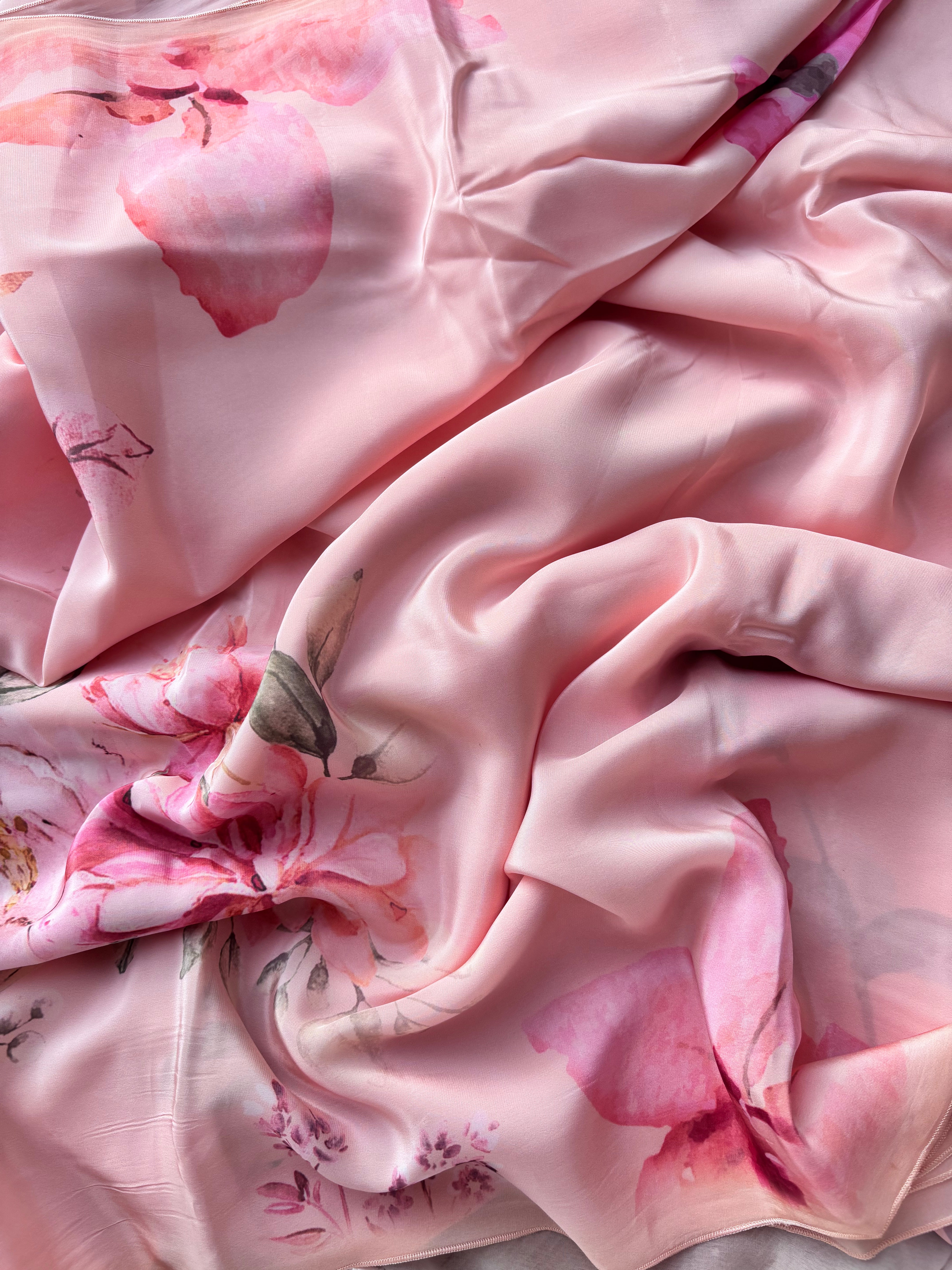 Peach Floral Crape Saree